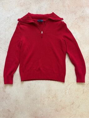 Karen Scott Red Half-Zip Ribbed Collar Sweater 100% Cotton- Women